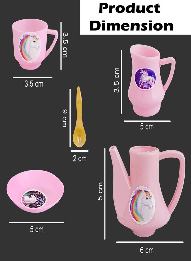 VGRASSP Plastic Tea Party Pretend Play Kitchen Coffee Set 15 Pc - Toy Pot, Cups, Saucers, Kettle, Milk Pots & Spoons Fun Learning Playset - Multicolor (Color As Per Stock) - Image 3